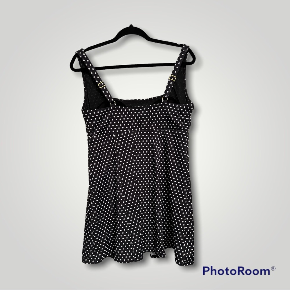 NWT Swimsuits for All Ladies Sz 16 Squareneck Black & White Polka Dot Swimdress - Picture 4 of 16